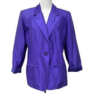 Vintage HARRIS WALLACE Women’s Silk Blazer Jacket Purple One Button Lined Sz 14